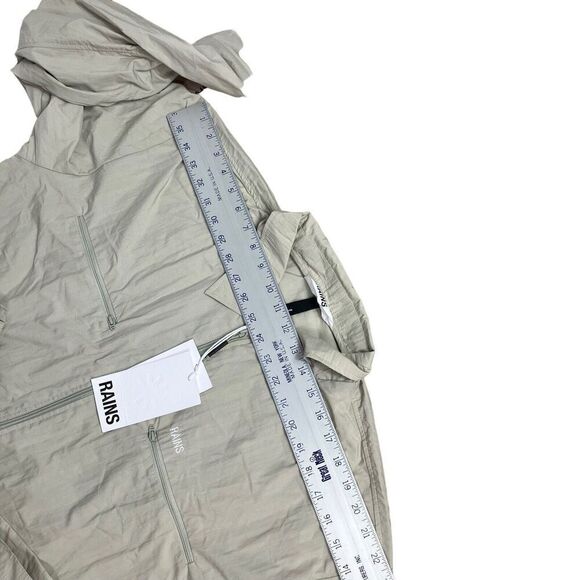 Rains Jacket WMNS XL Cement Full Zip Collar 18690 Woven Athletic Shirt Pockets - Picture 7 of 14